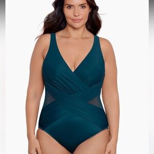 NWOT Miraclesuit Teal Crossover One Piece